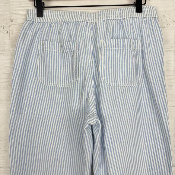 Anthropologie Seashore Linen Blend Pants Women XS Blue Striped Rope Belt Crop - Picture 9 of 16